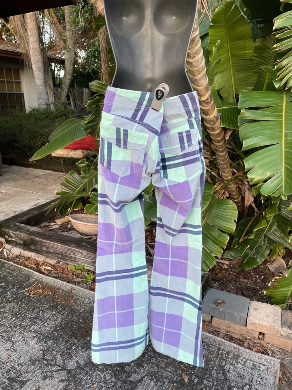 free people plaid corduroy low rise bell bottom pants - Picture 3 of 8